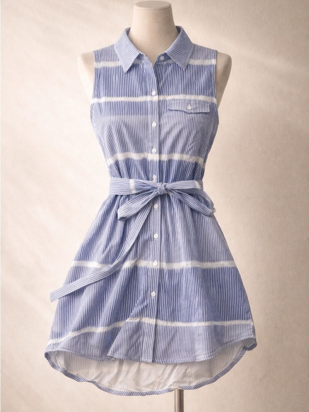 The Impeccable Pig Button-Down Sleeveless Dress - Blue & White - M - Picture 2 of 7